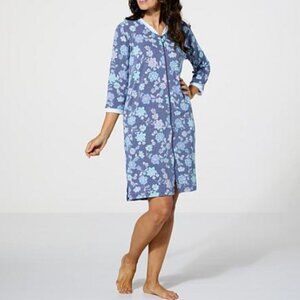Comfort Code Cuddle Duds  Floral Blue PInk Green Jersey Zip Up Robe Dress XS